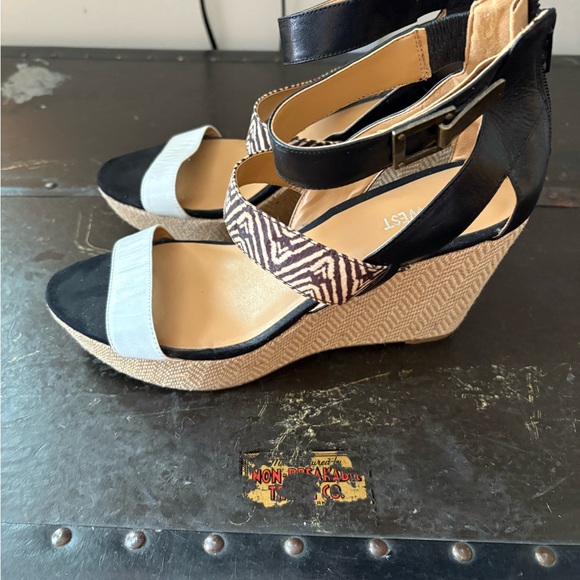 Nine West Black and White Wedge Sandals - Picture 4 of 7